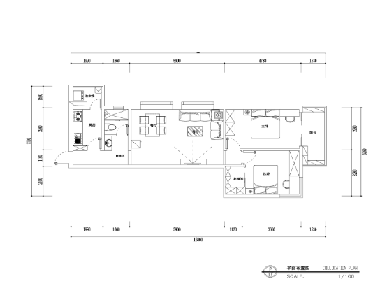 地中海风格两居室住宅装修施工图+效果图