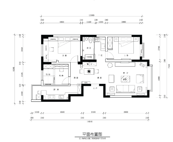 新疆五家渠115平三居室住宅装修施工图