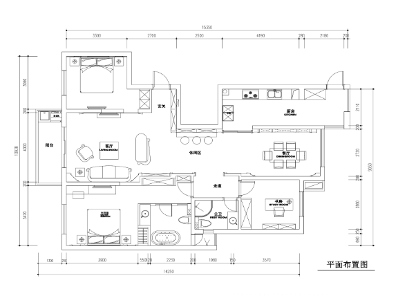 140平简欧风格平层公寓装修施工图+效果图