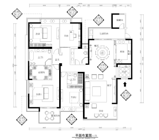 现代风简约风格三居室住宅装修施工图+效果图