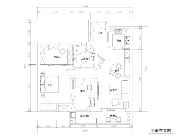 常熟98平三居室公寓装修施工图+效果图