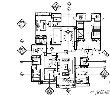 著名楼盘古典四居室时尚样板间施工图（有实景）