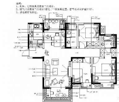 河南时尚清新简约美式风格风格三居室室内装修施工图（有效