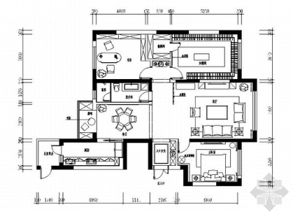 大连商住两用公寓区现代风三居室装修施工图（有效果）