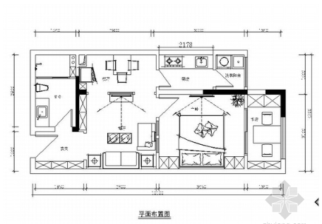 花园洋房简约欧式美式风格两居室室内装修施工图（有效果）