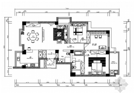 精品现代风风格三居室样板间室内装修施工图