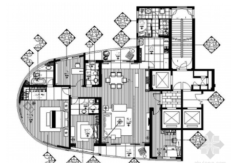 福州高层住宅豪宅区现代风时尚三居室样板间CAD装修施工图