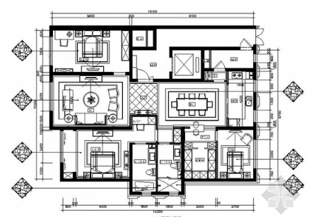 内蒙古轻奢欧式美式三居室室内样板间施工图（有实景照片）