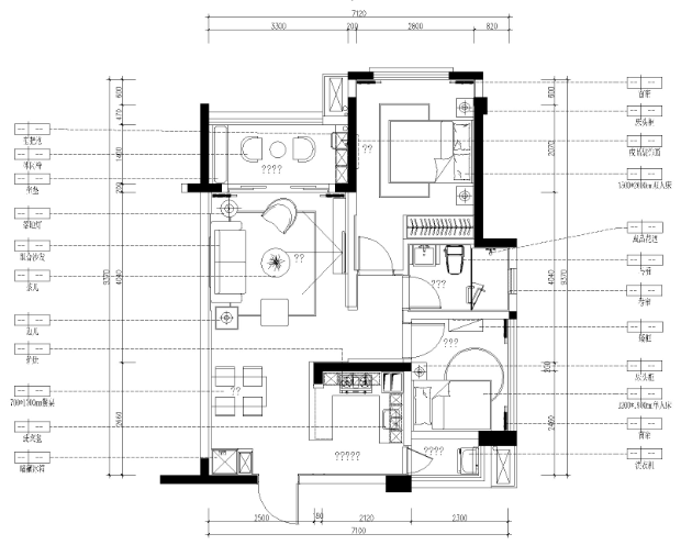 北欧简约风格两居室施工图设计及效果图（附3D模型）