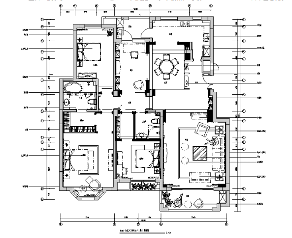 山东国山墅四居室样板间设计施工图（附效果图）