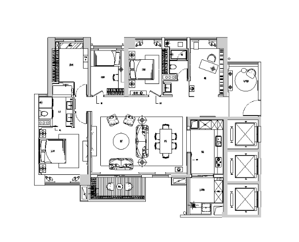 鸿壹方中心玖誉6B户型住宅设计施工图（附效果图+软装方