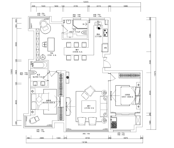 江阴周庄丽景花园两居室样板房全套施工图