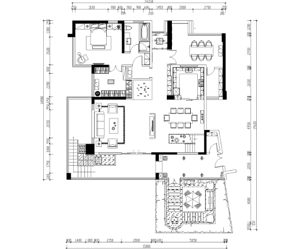 豪华四居室中空商业别墅装修施工图+效果图+模型