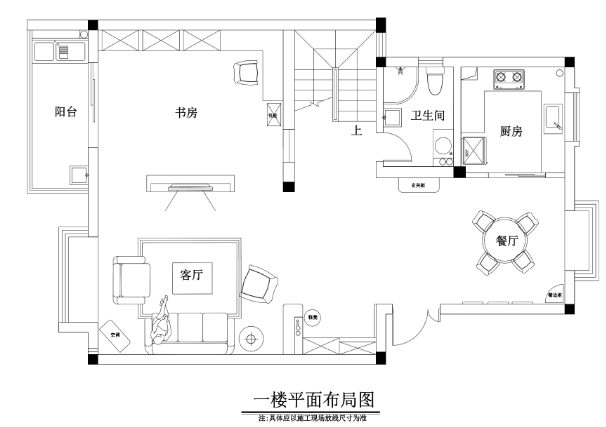 山水田园风格三居室样板房装修施工图+效果图