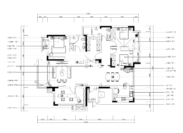 依山郡法式风格三居室样板间施工图+效果图