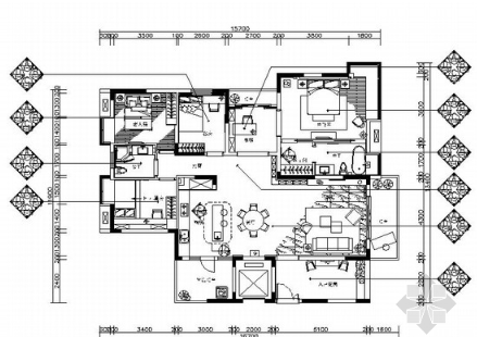 惠州新中式风格温馨三居室家装CAD施工图（有效果图）