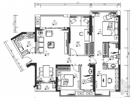 湖北欧式美式新古典4室2厅样板房室内设计CAD施工图（有效