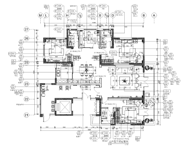 深圳龙城府三居室古典园林风格样板房装修施工图