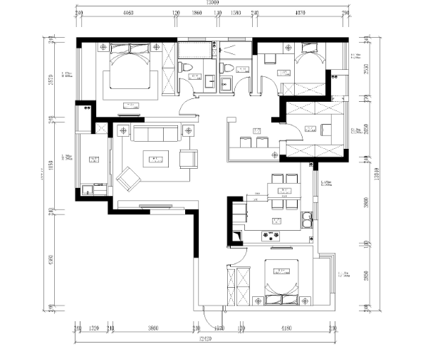 中央华城F3三居室样板房室内装修全套施工图