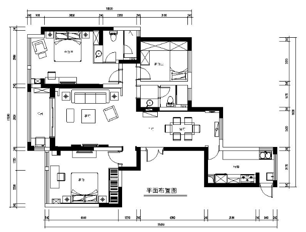 常熟现代风奢华三室两厅公寓设计施工图（有效果图）