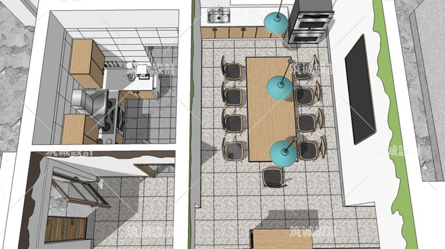 完整SU花园民宿书吧庭院室内组件loft场景