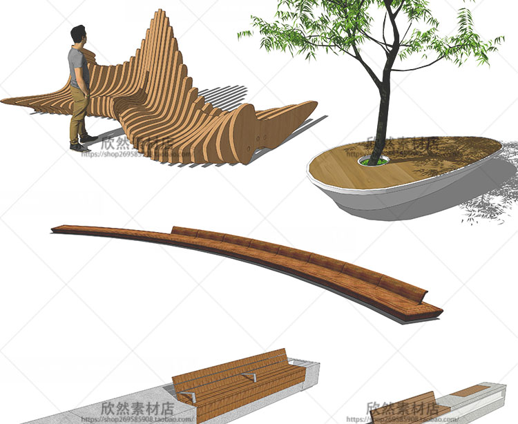 设计资源sketchup草图-大师设计素材-园林景观室内座凳长椅座椅商业广场