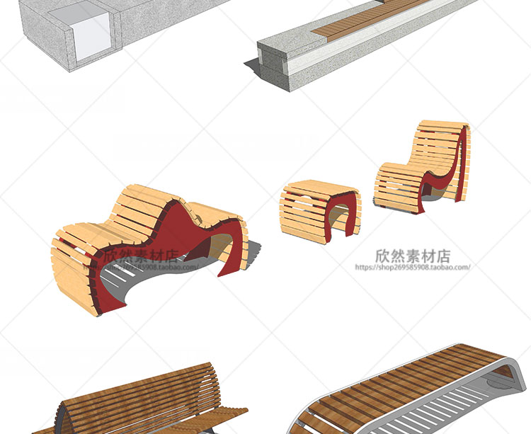 设计资源sketchup草图-大师设计素材-园林景观室内座凳长椅座椅商业广场