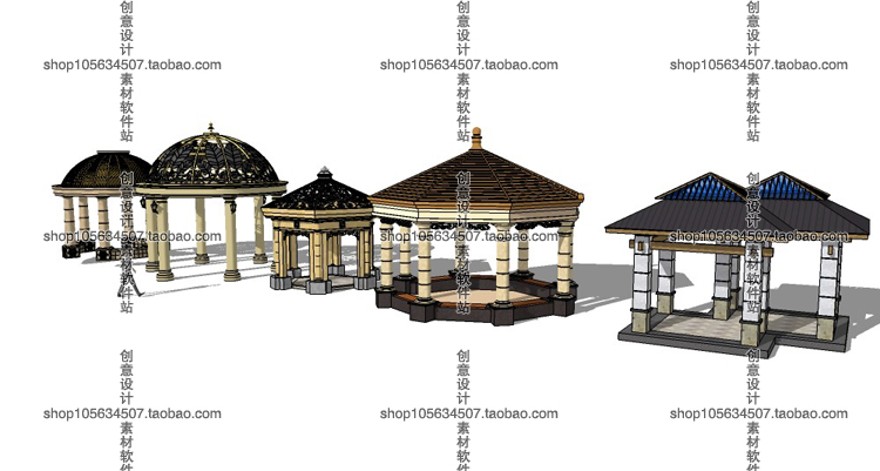 设计资源-Sketchup模型库草图-大师设计素材-亭子SU凉亭古建亭欧式美式亭中式亭