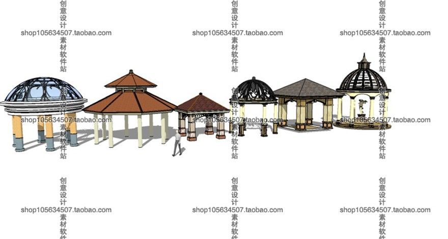 设计资源-Sketchup模型库草图-大师设计素材-亭子SU凉亭古建亭欧式美式亭中式亭