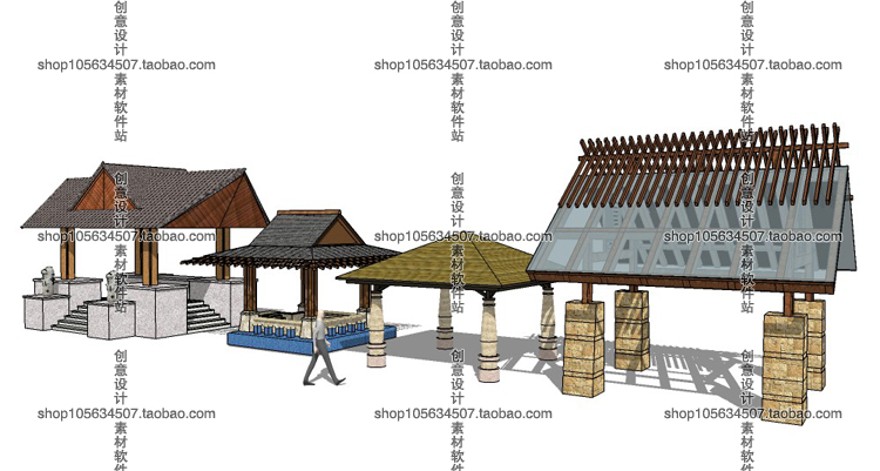 设计资源-Sketchup模型库草图-大师设计素材-亭子SU凉亭古建亭欧式美式亭中式亭