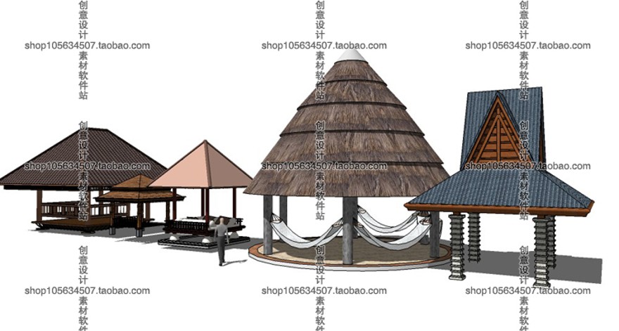 设计资源-Sketchup模型库草图-大师设计素材-亭子SU凉亭古建亭欧式美式亭中式亭