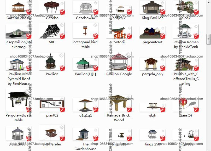 设计资源-Sketchup模型库草图-大师设计素材-亭子SU凉亭古建亭欧式美式亭中式亭