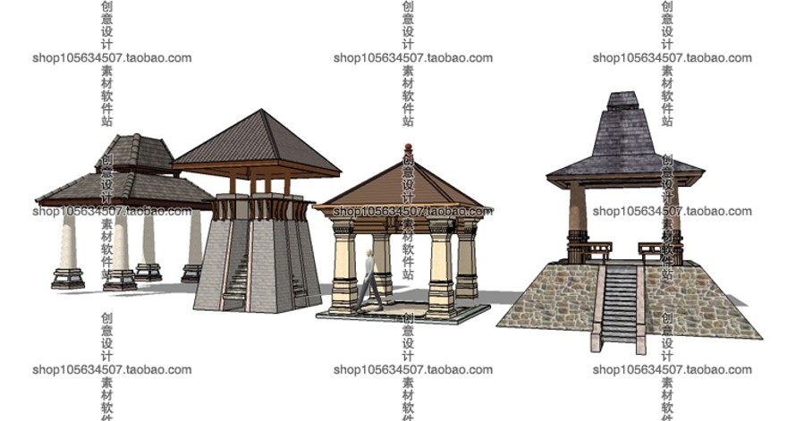 设计资源-Sketchup模型库草图-大师设计素材-亭子SU凉亭古建亭欧式美式亭中式亭