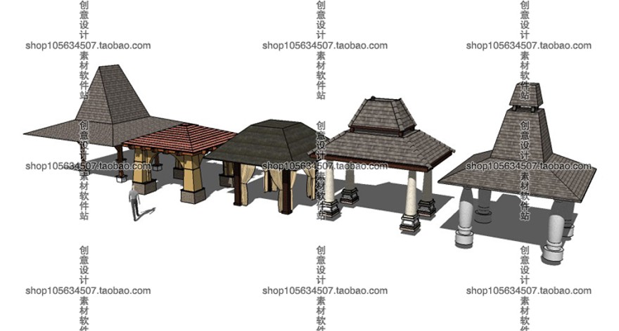 设计资源-Sketchup模型库草图-大师设计素材-亭子SU凉亭古建亭欧式美式亭中式亭