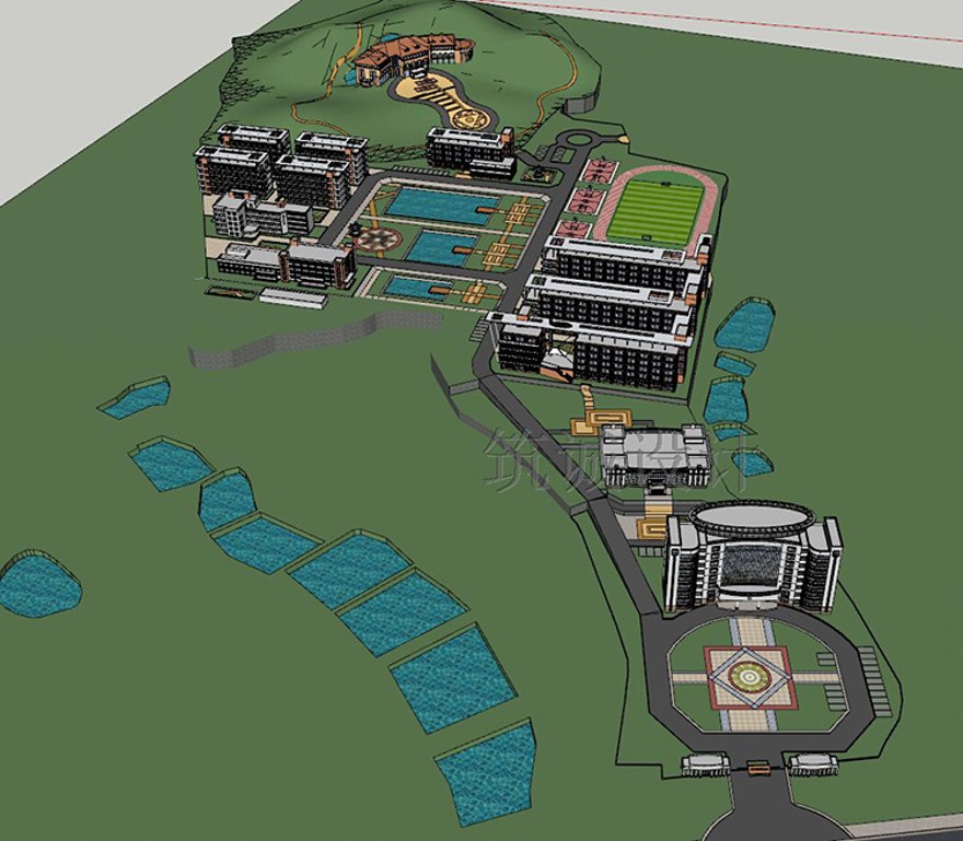 完整学校校园规划su及单体大学中学小学模型