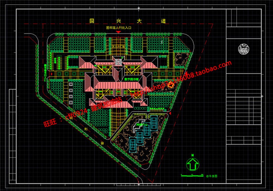 图书馆建筑方案设计cad图纸总图平面立面剖面效果图