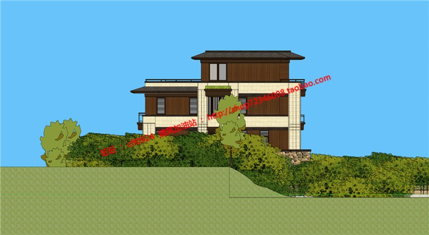 su模型+cad施工图平立剖双拼新古典商业别墅建筑方案设计