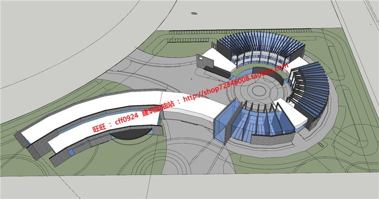 高清文本图书馆投标景观建筑规划项目cad总图平面su模型skp效果图