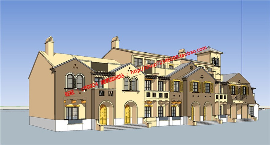 cad平立剖su模型效果图3dmax欧式美式联排商业别墅多方案建筑