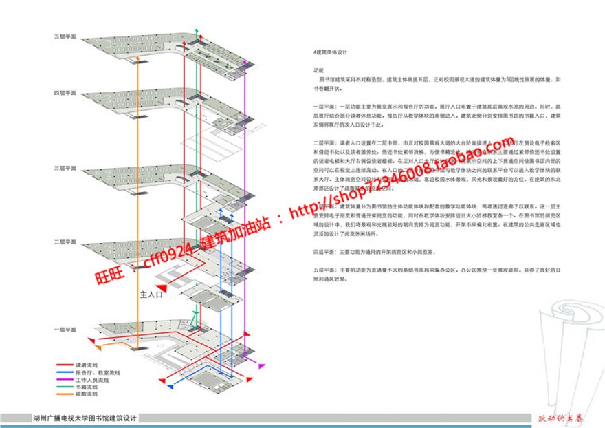 现代风图书馆建筑方案设计多层教育建筑cad图纸效果图s建筑资源