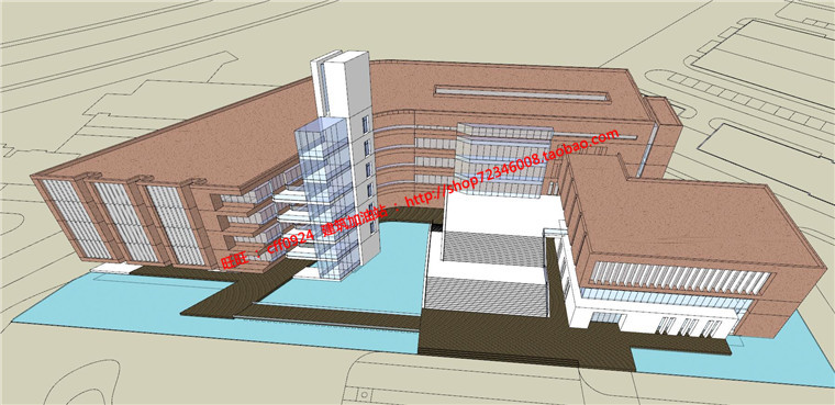 现代风图书馆建筑方案设计多层教育建筑cad图纸效果图s建筑资源