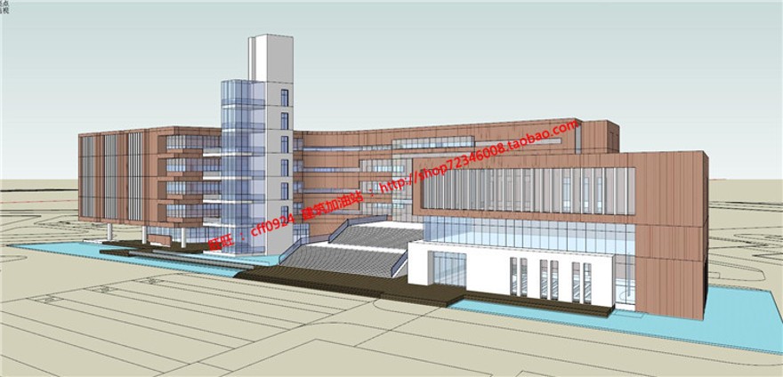 现代风图书馆建筑方案设计多层教育建筑cad图纸效果图s建筑资源