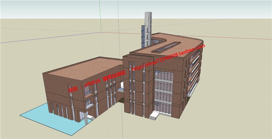 现代风图书馆建筑方案设计多层教育建筑cad图纸效果图s建筑资源