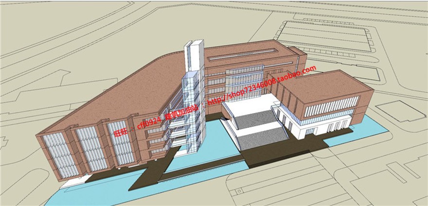 现代风图书馆建筑方案设计多层教育建筑cad图纸效果图s建筑资源