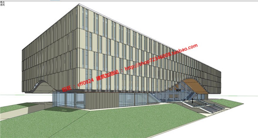 图书馆建筑方案设计现代风风格su模型cad图纸效果图全套