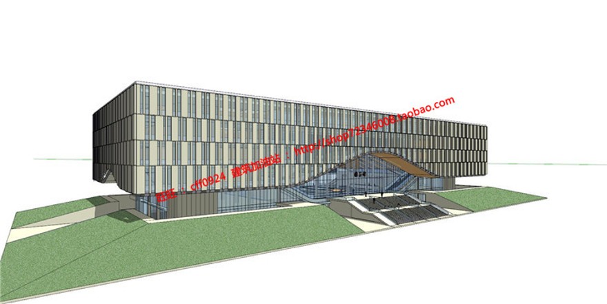 图书馆建筑方案设计现代风风格su模型cad图纸效果图全套