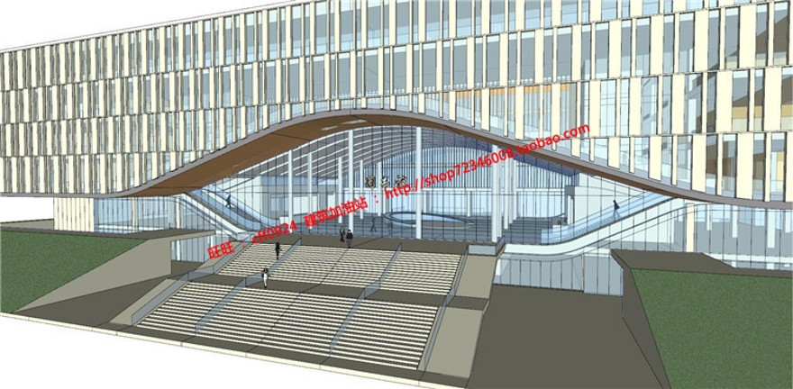 图书馆建筑方案设计现代风风格su模型cad图纸效果图全套