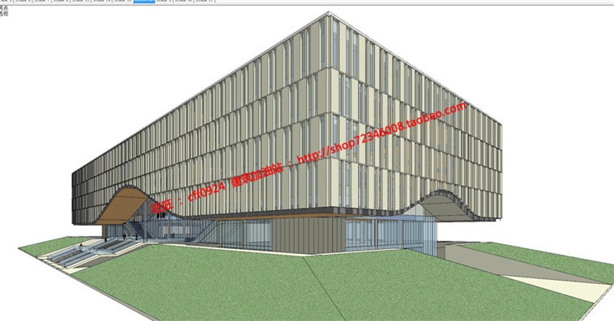 图书馆建筑方案设计现代风风格su模型cad图纸效果图全套