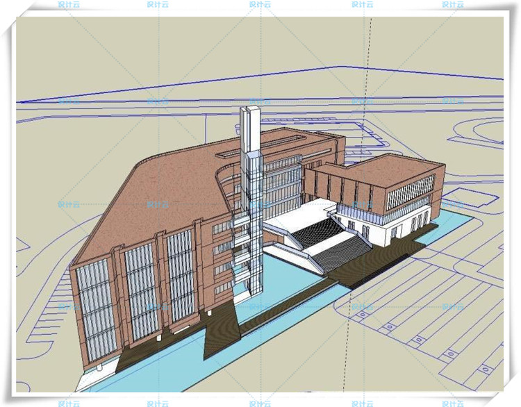 完整套大学图书馆建筑cad及文本/su精选模型加效果图