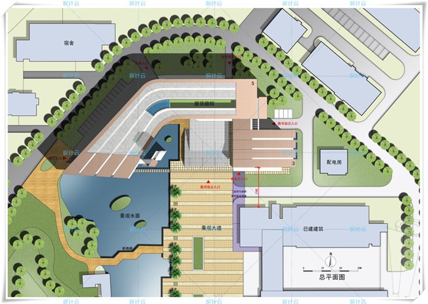 完整套大学图书馆建筑cad及文本/su精选模型加效果图